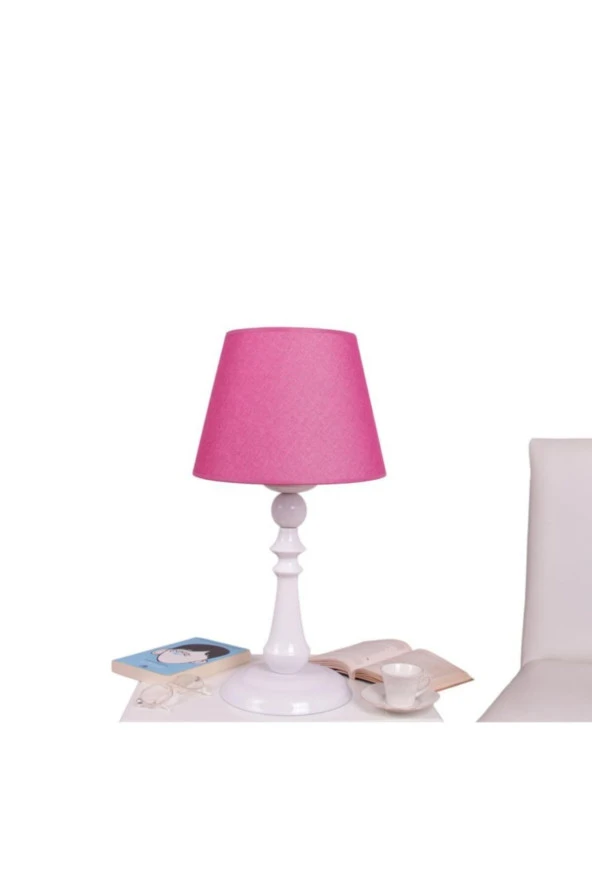 Umur Aydınlatma Orla Beyaz Ayak Fuşya Şapkalı Abajur ürün görseli