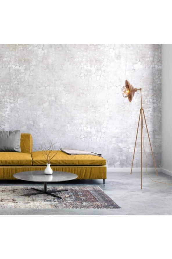 Umur Aydınlatma Tripod Dayton Şapkalı Tel Detaylı Bakır Eskitme Lambader - Resim 4