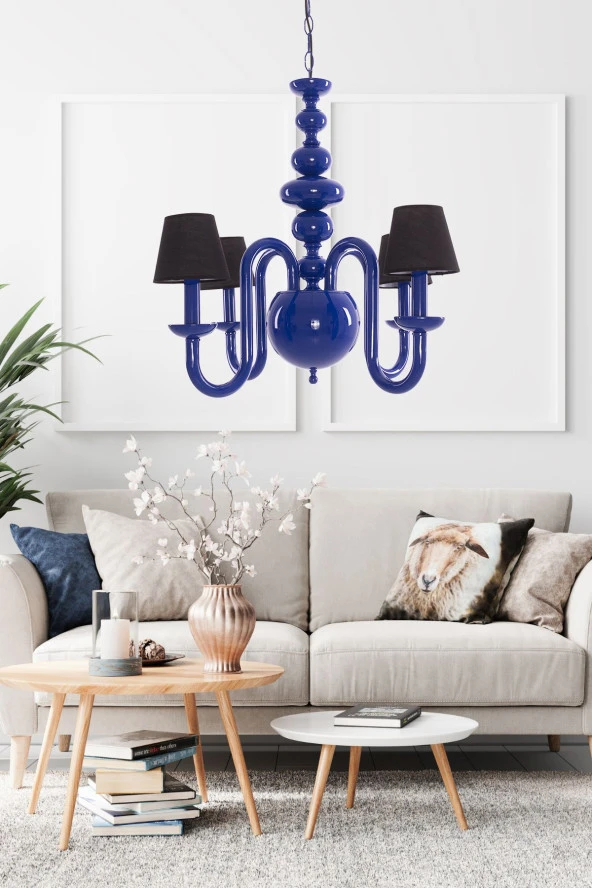 Umur Aydınlatma Roda 4'lü Parlement Mavi Siyah Şapkalı Sarkıt Avize - Resim 2