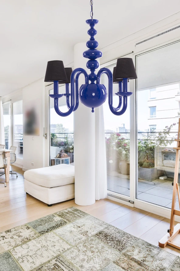 Umur Aydınlatma Roda 4'lü Parlement Mavi Siyah Şapkalı Sarkıt Avize - Resim 3