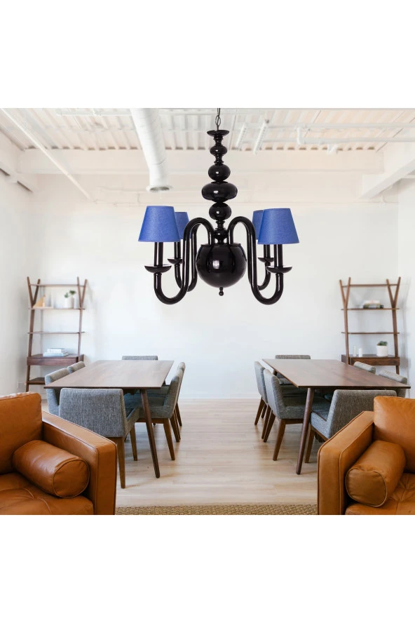 Umur Aydınlatma Roda 4'lü Siyah Mavi Şapkalı Sarkıt Avize - Resim 2