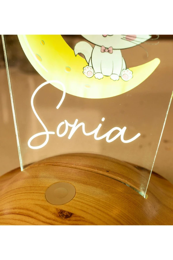 SEVGİ LAMBASI Kedili Hediye Çocuk Odası Aydınlatma Kız Bebek Gece Lambası, Kişiye Özel Oda Dekoru - 3