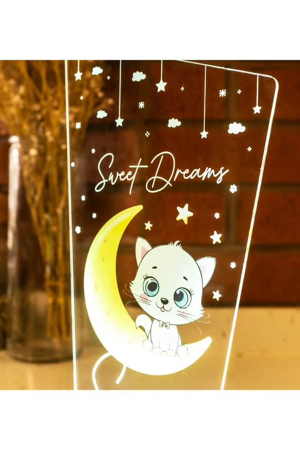 SEVGİ LAMBASI Kedili Hediye Çocuk Odası Aydınlatma Kız Bebek Gece Lambası, Kişiye Özel Oda Dekoru - 4
