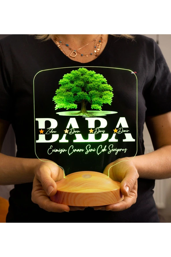 SEVGİ LAMBASI Babalar Günü Hediyesi, Babaya Hediye, Renkli İsim Yazılı Kişiye Özel 3D Kare Şekilli Led Lamba - 3