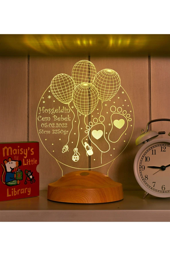 SEVGİ LAMBASI Yeni Doğan Bebek Hediyesi, Erkek Çocuğa Hediye, Hoş Geldin Prens Hediyesi 3 Boyutlu Led Lamba - 3