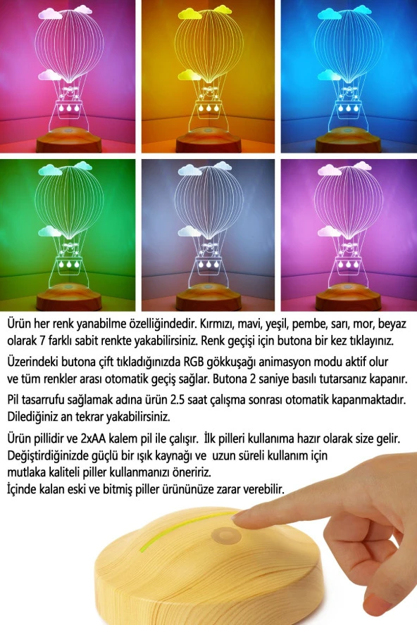 SEVGİ LAMBASI Çocuk Bebek Hediyesi, Kuzulu Balon 3 Boyutlu Hediye Led Lamba - 3
