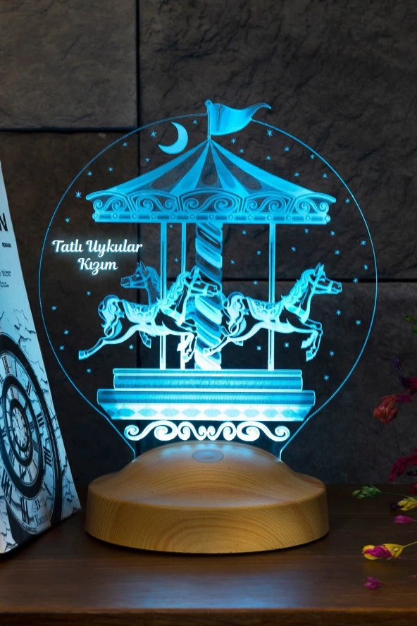 SEVGİ LAMBASI Çocuk Odası Hediyesi, Atlı Karınca Nostalji 3 Boyutlu Tatlı Uykular Kızım Hediyesi Led Lamba - 4