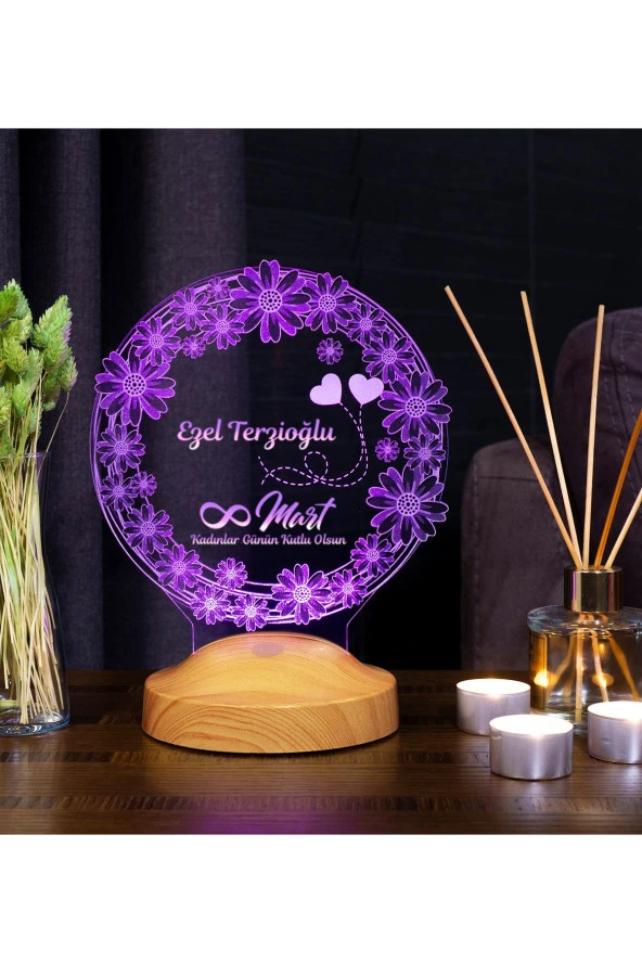 SEVGİ LAMBASI 8 Mart Kadınlar Günü Hediyesi Papatyalar Kişiye Özel Led Lamba - 3