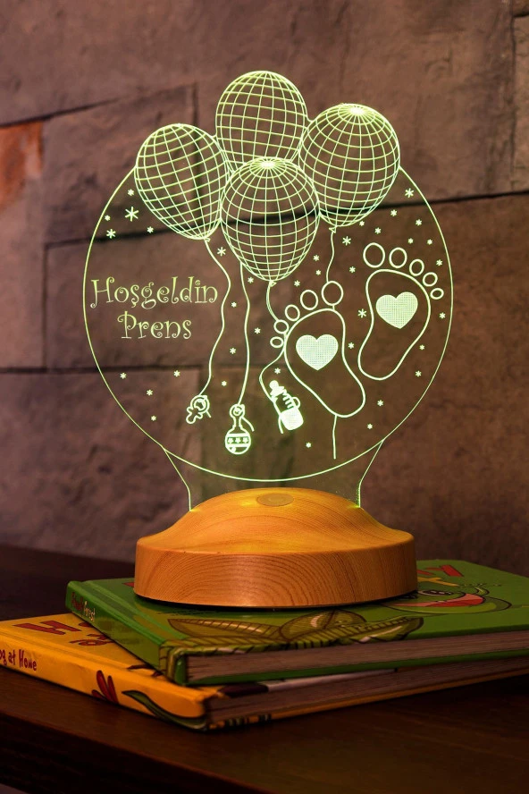 SEVGİ LAMBASI Yeni Doğan Bebek Hediyesi, Erkek Çocuğa Hediye, Hoş Geldin Prens Hediyesi 3 Boyutlu Led Lamba - 6