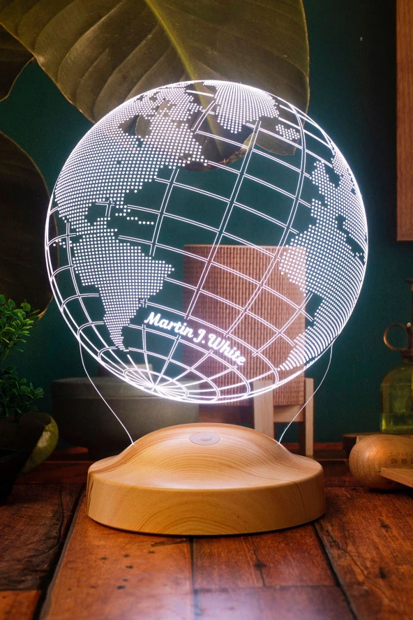 SEVGİ LAMBASI Dünya Haritası Figürlü 3D Led Gece Lambası, 3 Boyutlu Küre Dünya Haritası Led Lamba - 4