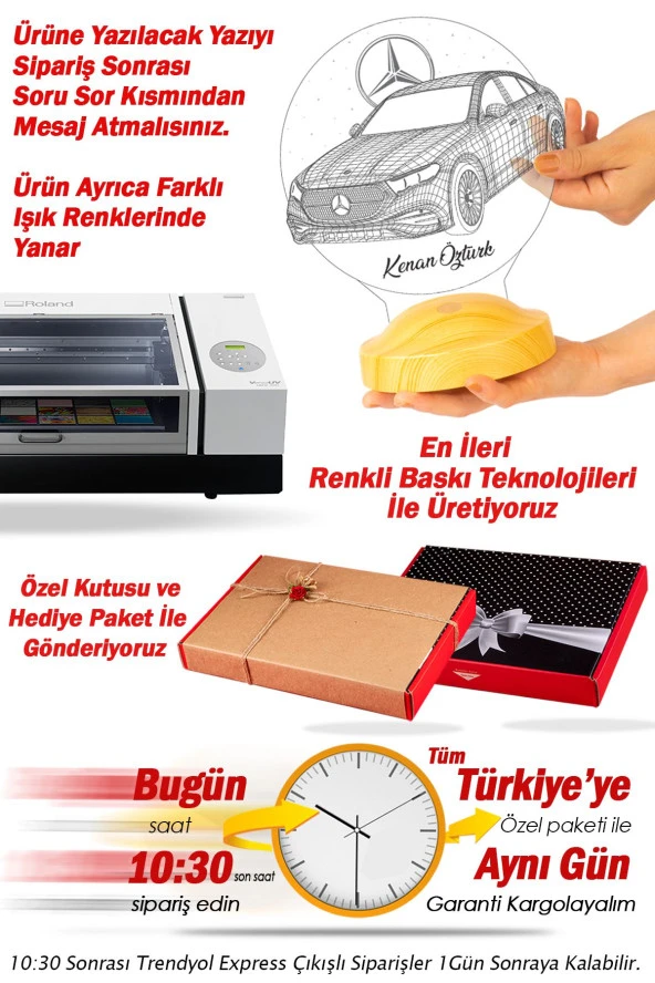 SEVGİ LAMBASI Mercedes Tasarımlı, Mercedes Benz Figürlü Led Masa Lambası, Mercedes Hayranlarına Dekoratif Hediye - 5