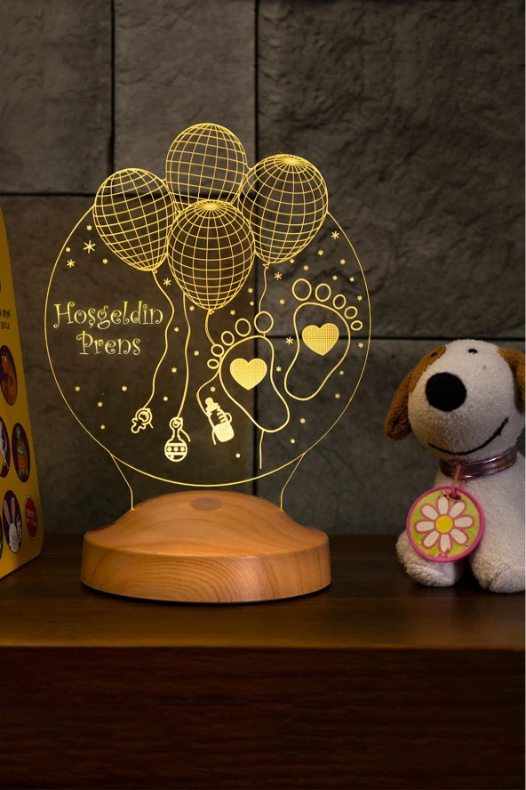 SEVGİ LAMBASI Yeni Doğan Bebek Hediyesi, Erkek Çocuğa Hediye, Hoş Geldin Prens Hediyesi 3 Boyutlu Led Lamba - 7