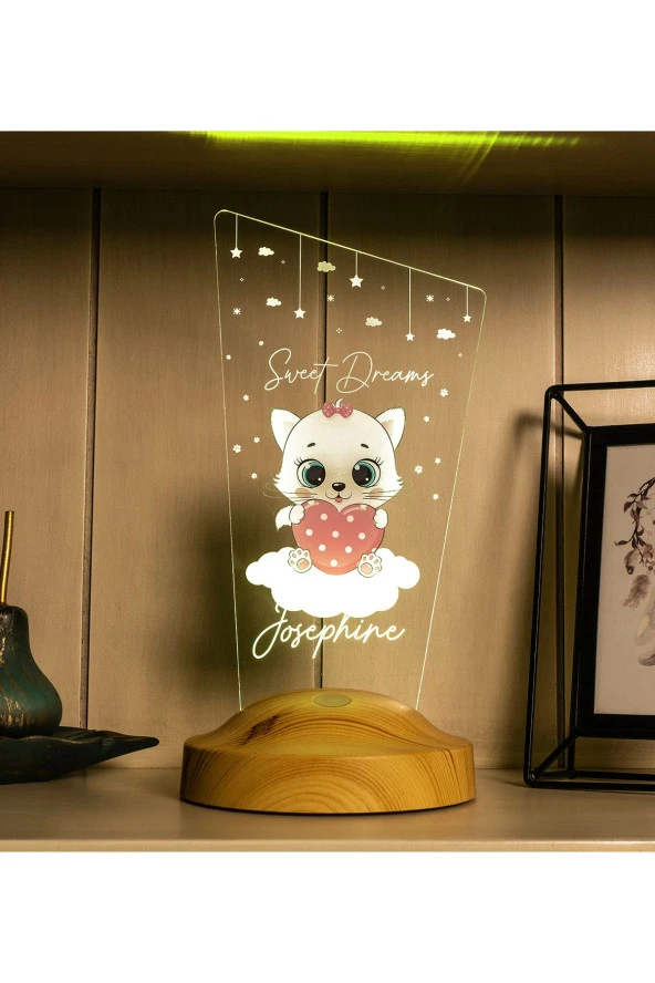 SEVGİ LAMBASI Pembe Kitty Kedicik Bebek Odası Gece Lambası, Kız Çocuklara Özel Hediye, Kedi Tasarımlı Led Lamba