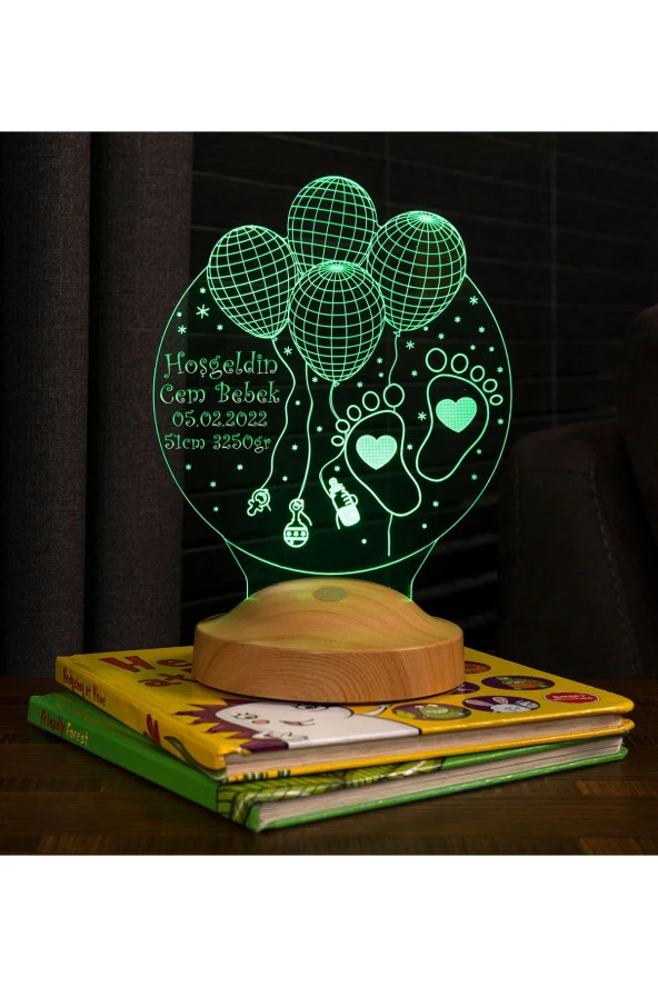 SEVGİ LAMBASI Yeni Doğan Bebek Hediyesi, Erkek Çocuğa Hediye, Hoş Geldin Prens Hediyesi 3 Boyutlu Led Lamba - 2