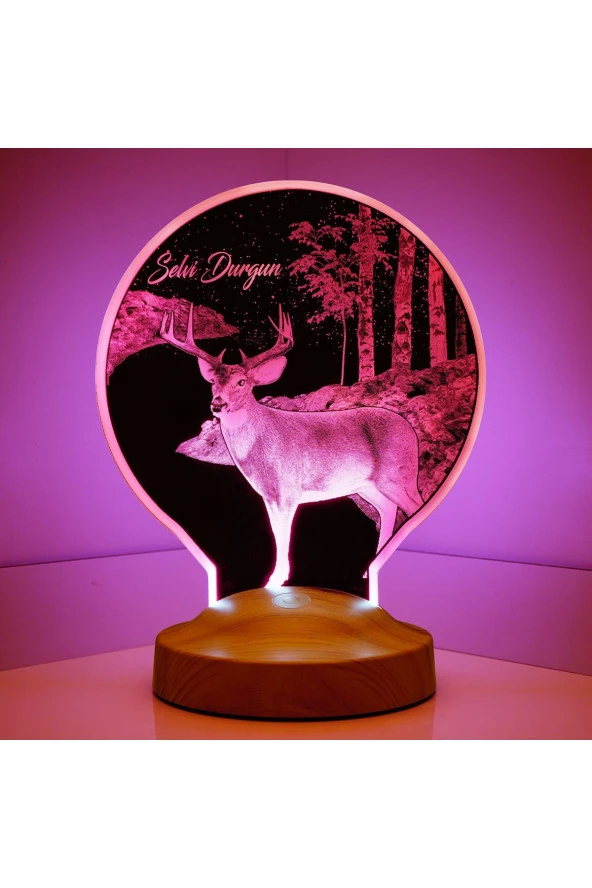 SEVGİ LAMBASI Geyik Figürlü Hediye Kişiye Özel Geyik Temalı Hediye Gecelambası, Geyik Resimli Led Lamba - 2