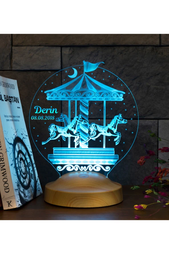 SEVGİ LAMBASI Çocuk Odası Hediyesi, Atlı Karınca Nostalji 3 Boyutlu Tatlı Uykular Kızım Hediyesi Led Lamba - 2