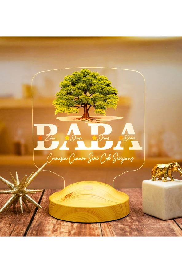 SEVGİ LAMBASI Babalar Günü Hediyesi,  Babaya Hediye, Renkli İsim Yazılı Kişiye Özel 3D Kare Şekilli Led Lamba - 2