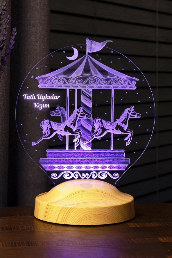 SEVGİ LAMBASI Çocuk Odası Hediyesi, Atlı Karınca Nostalji 3 Boyutlu Tatlı Uykular Kızım Hediyesi Led Lamba - 3