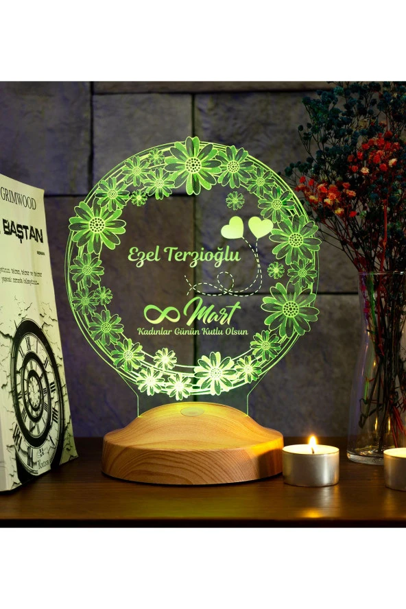 SEVGİ LAMBASI 8 Mart Kadınlar Günü Hediyesi Papatyalar Kişiye Özel Led Lamba