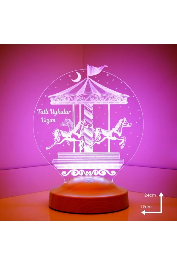 SEVGİ LAMBASI Çocuk Odası Hediyesi, Atlı Karınca Nostalji 3 Boyutlu Tatlı Uykular Kızım Hediyesi Led Lamba - 6