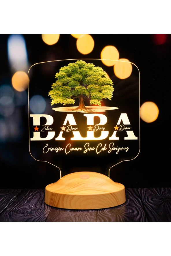 SEVGİ LAMBASI Babalar Günü Hediyesi,  Babaya Hediye, Renkli İsim Yazılı Kişiye Özel 3D Kare Şekilli Led Lamba - 4