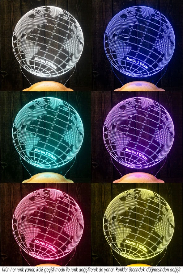 SEVGİ LAMBASI Dünya Haritası Figürlü 3D Led Gece Lambası, 3 Boyutlu Küre Dünya Haritası Led Lamba - 3