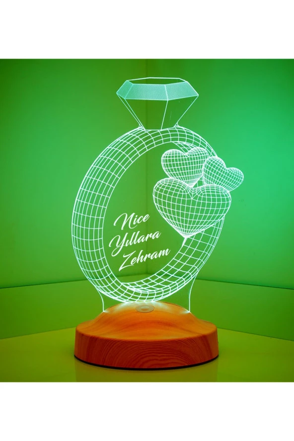 SEVGİ LAMBASI Kişiye Özel 3 Boyutlu Yüzük Ve Kalpler Led Lamba, Sevgiliye Hediye, Eşe Hediye, Yıldönümü