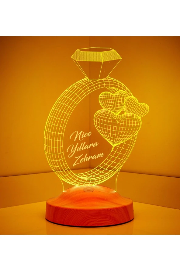 SEVGİ LAMBASI Kişiye Özel 3 Boyutlu Yüzük Ve Kalpler Led Lamba, Sevgiliye Hediye, Eşe Hediye, Yıldönümü - 2