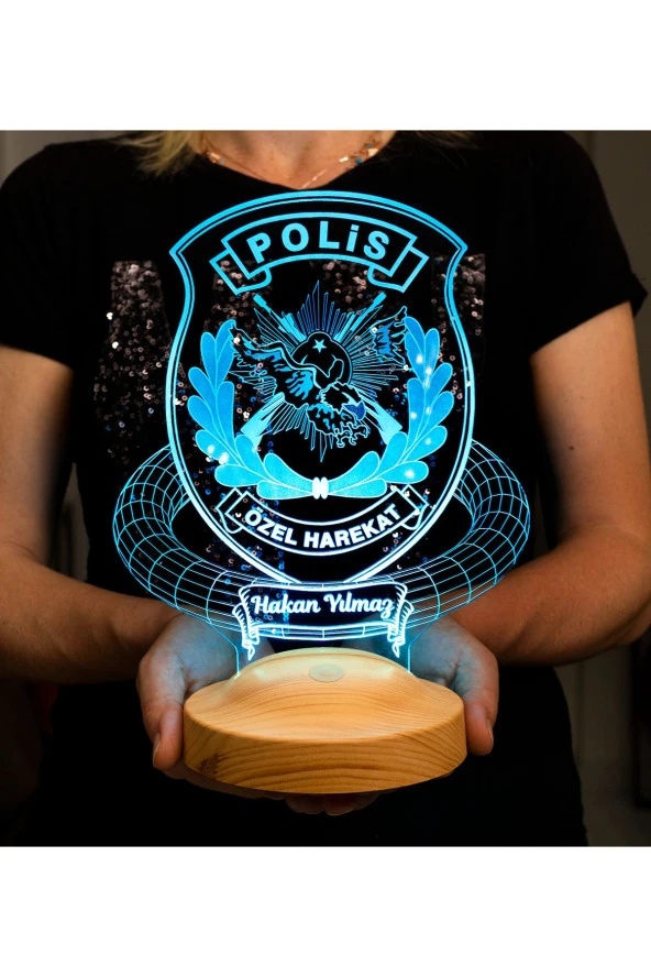 SEVGİ LAMBASI Polis Özel Harekat Gece Lambası,Emniyet Mensuplarına Hediye, Kişiye Özel Polis Temalı 3D Led Lamba,