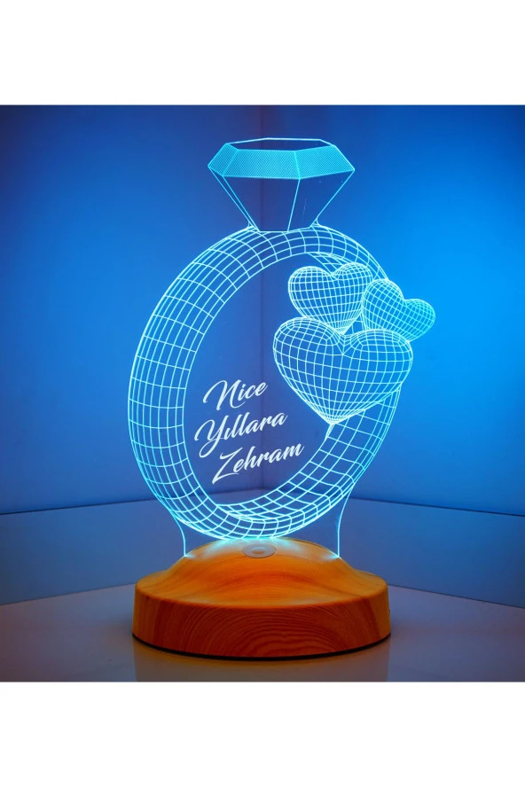 SEVGİ LAMBASI Kişiye Özel 3 Boyutlu Yüzük Ve Kalpler Led Lamba, Sevgiliye Hediye, Eşe Hediye, Yıldönümü - 3