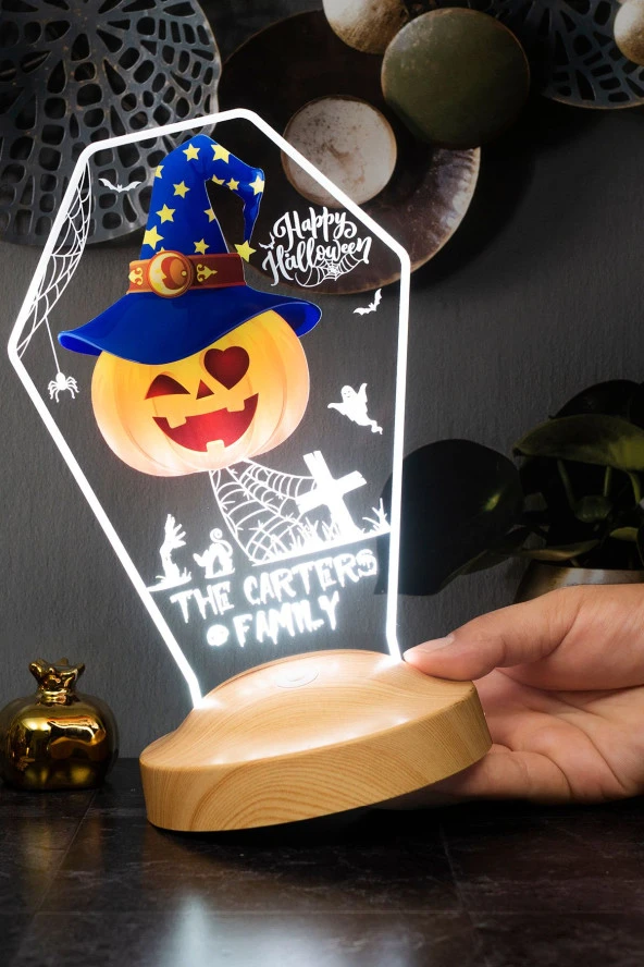 SEVGİ LAMBASI Halloween Şapkalı Bal Kabağı Tasarımlı Cadılar Bayramı Hediyesi, Balkabağı Hediyelik Led Lamba