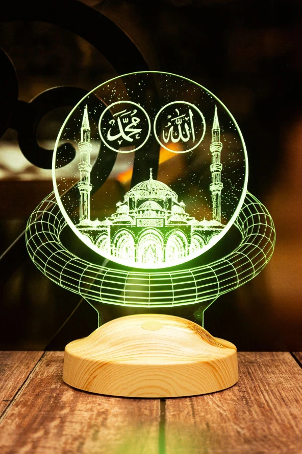 SEVGİ LAMBASI Ramazan Hediyesi, Allah Hz. Muhammed Yazılı Camii, Dini Hediye 3d Led Lamba
