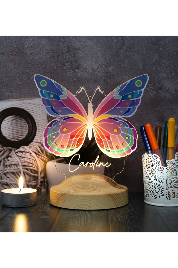 SEVGİ LAMBASI Kelebek Motifli Renkli Led Lamba, Kelebek Desenli Genç Kız Doğum Günü Hediyesi, Çocuk Odası Lambası