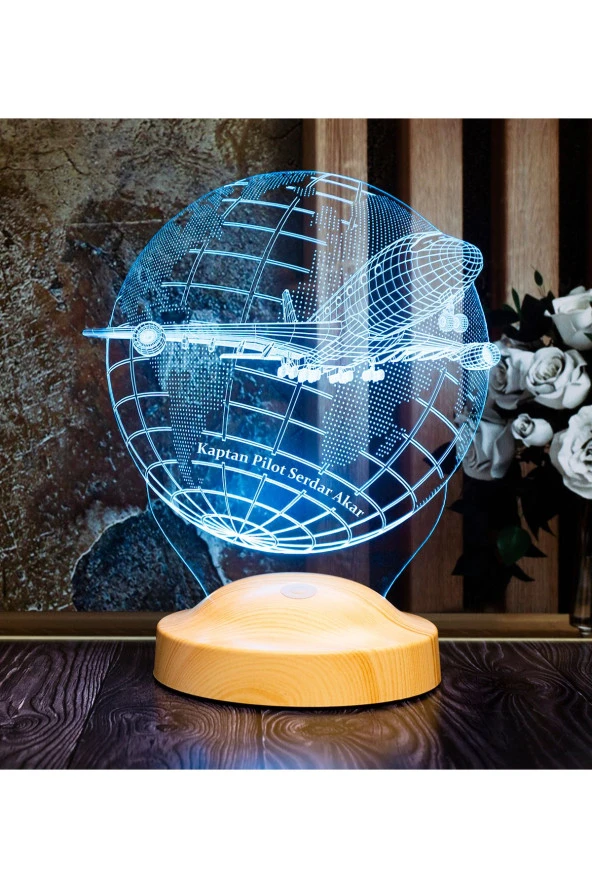 SEVGİ LAMBASI Uçak Figürlü 3 Boyutlu Yolcu Uçağı, Pilot Hediyesi, Uçak 3d Led Lamba - 2