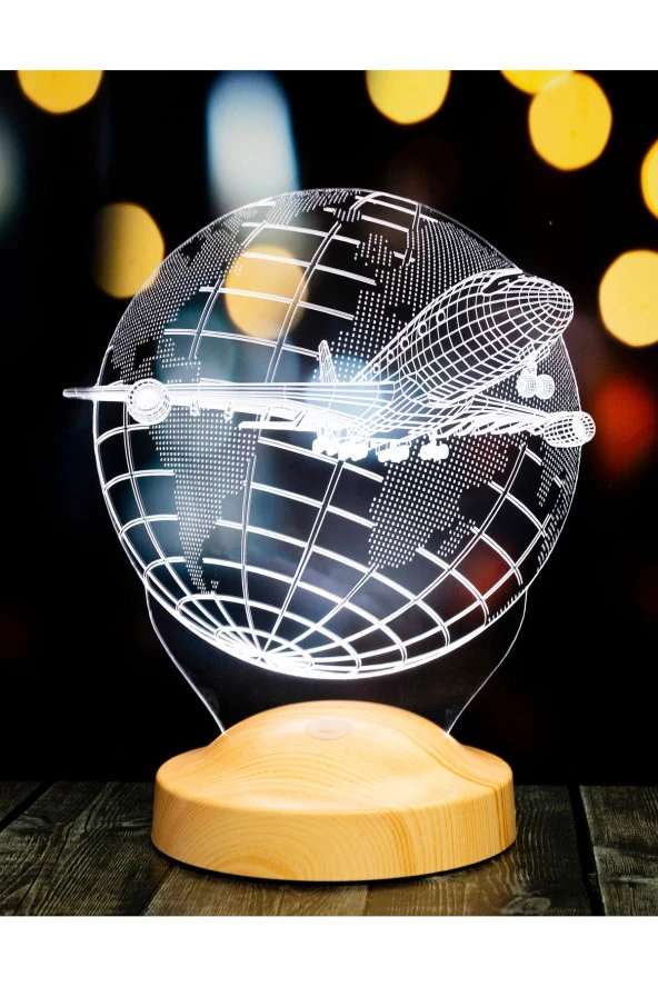 SEVGİ LAMBASI Uçak Figürlü 3 Boyutlu Yolcu Uçağı, Pilot Hediyesi, Uçak 3d Led Lamba - 3