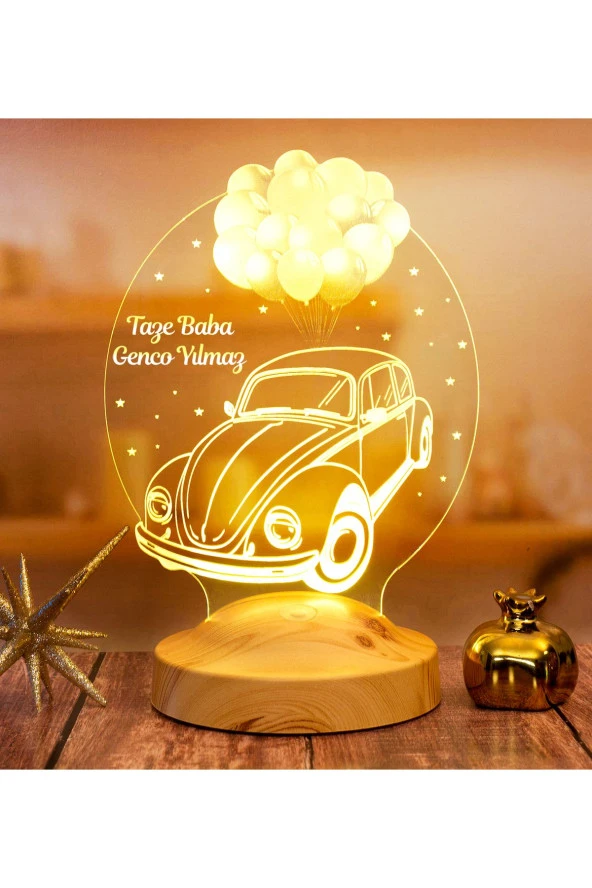 SEVGİ LAMBASI Vosvos Araba Volkswagen Beetle Hediyesi, Araba Hayranlarına Babaya Doğum Günü Hediyesi Led Lamba