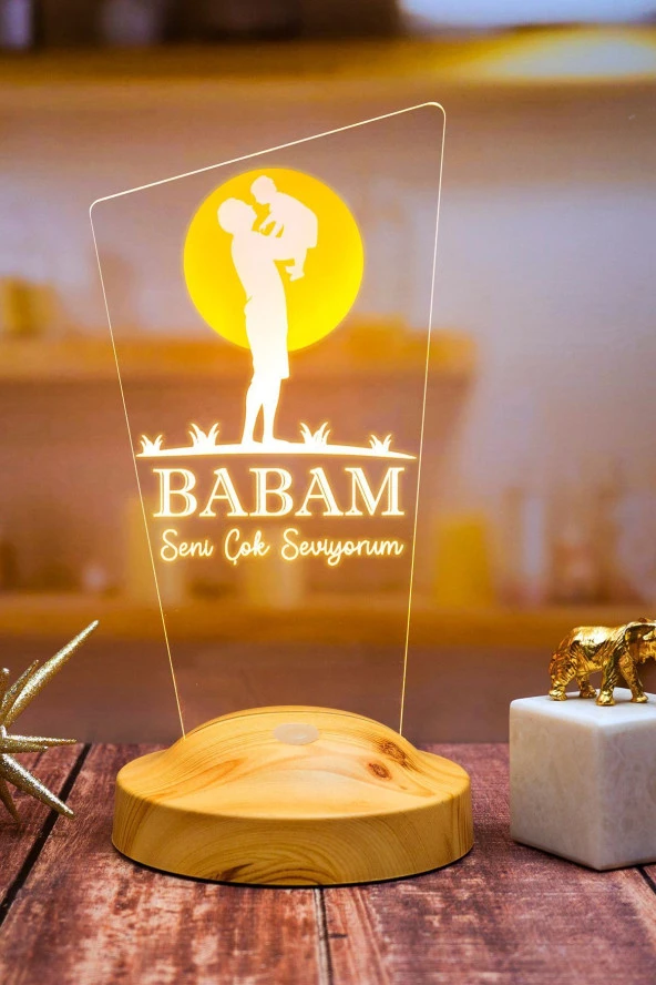 SEVGİ LAMBASI Babaya Hediye, Babalar Günü Hediyesi, Babama Hediye, Baba, Çocuk Ve Güneş Figürlü Led Lamba Totem - 3