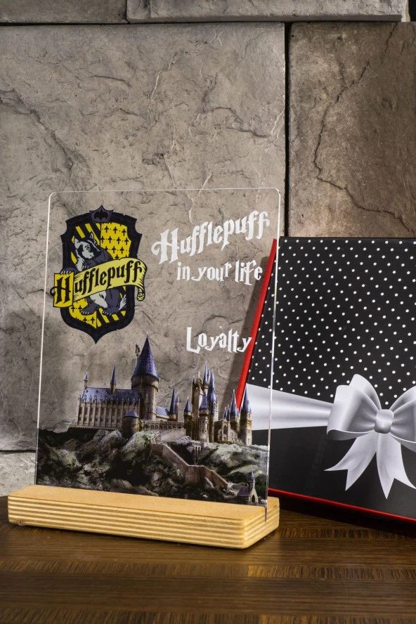 SEVGİ LAMBASI Harry Potter Hediyesi Hogwarts Hufflepuff Binası Hediye Paketli Şeffaf Çerçeve - 3
