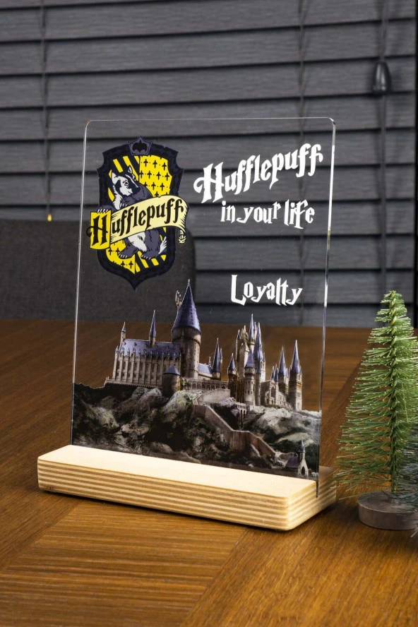 SEVGİ LAMBASI Harry Potter Hediyesi Hogwarts Hufflepuff Binası Hediye Paketli Şeffaf Çerçeve - 2