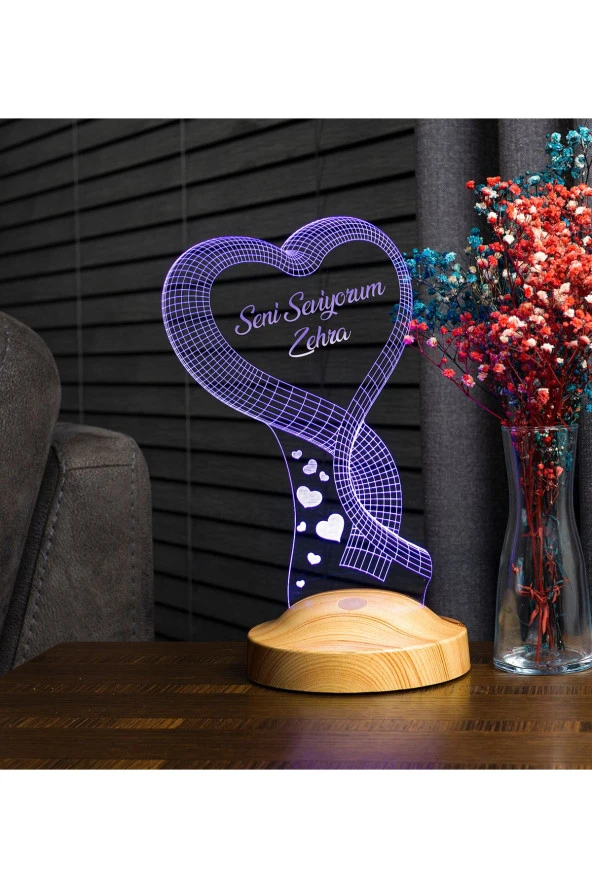 SEVGİ LAMBASI Sevgililer Günü Hediyesi Tek Kalp, Canım Sevgilim Yazılı Hediye 3 Boyutlu 3d Led Gece Lambası - 1