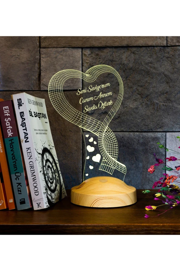 SEVGİ LAMBASI Tek Kalp Anneler Günü Hediyesi 3 Boyutlu Led Lamba - 2