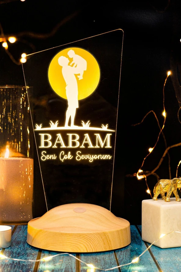 SEVGİ LAMBASI Babaya Hediye, Babalar Günü Hediyesi, Babama Hediye, Baba, Çocuk Ve Güneş Figürlü Led Lamba Totem - 4