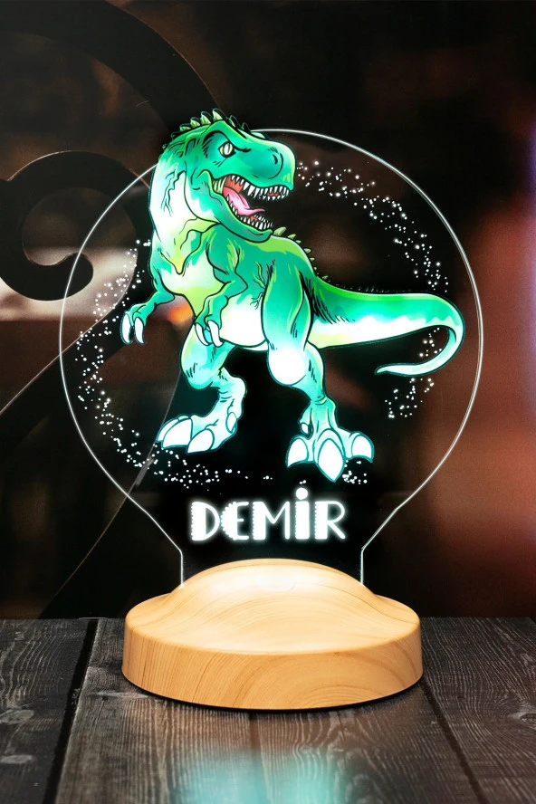 SEVGİ LAMBASI Çocuk Hediyesi Dinozor 3d Led Lamba T-rex Tasarımlı Çocuk Odası Gece Lambası - 5