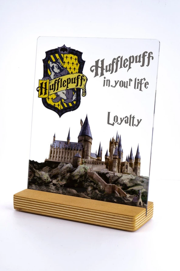 SEVGİ LAMBASI Harry Potter Hediyesi Hogwarts Hufflepuff Binası Hediye Paketli Şeffaf Çerçeve - 4