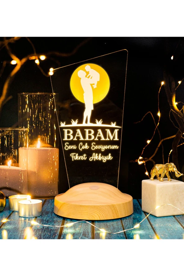 SEVGİ LAMBASI Babaya Hediye, Babalar Günü Hediyesi, Babama Hediye, Baba, Çocuk Ve Güneş Figürlü Led Lamba Totem - 5