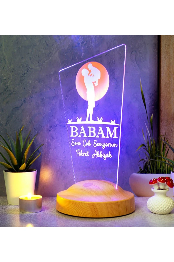 SEVGİ LAMBASI Babaya Hediye, Babalar Günü Hediyesi, Babama Hediye, Baba, Çocuk Ve Güneş Figürlü Led Lamba Totem - 6