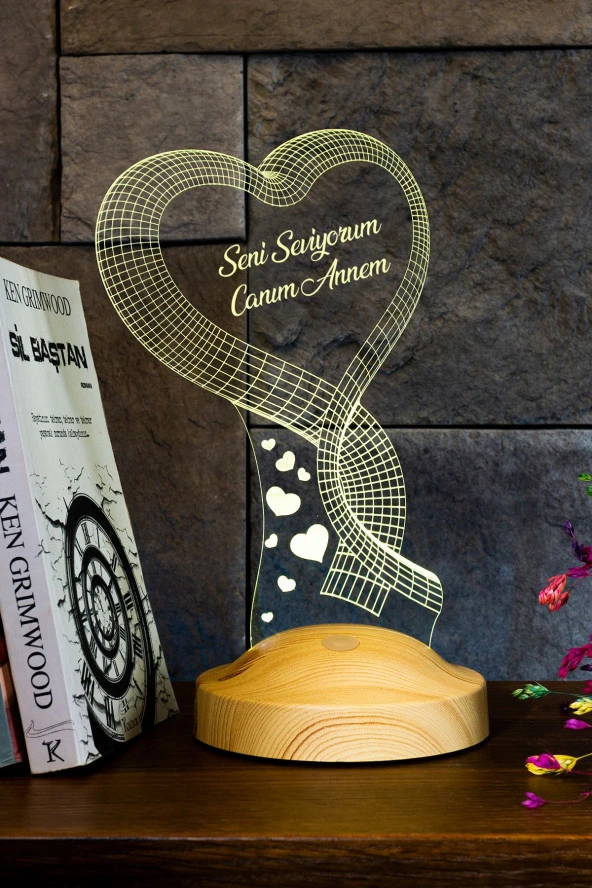 SEVGİ LAMBASI Tek Kalp Anneler Günü Hediyesi 3 Boyutlu Led Lamba - 4