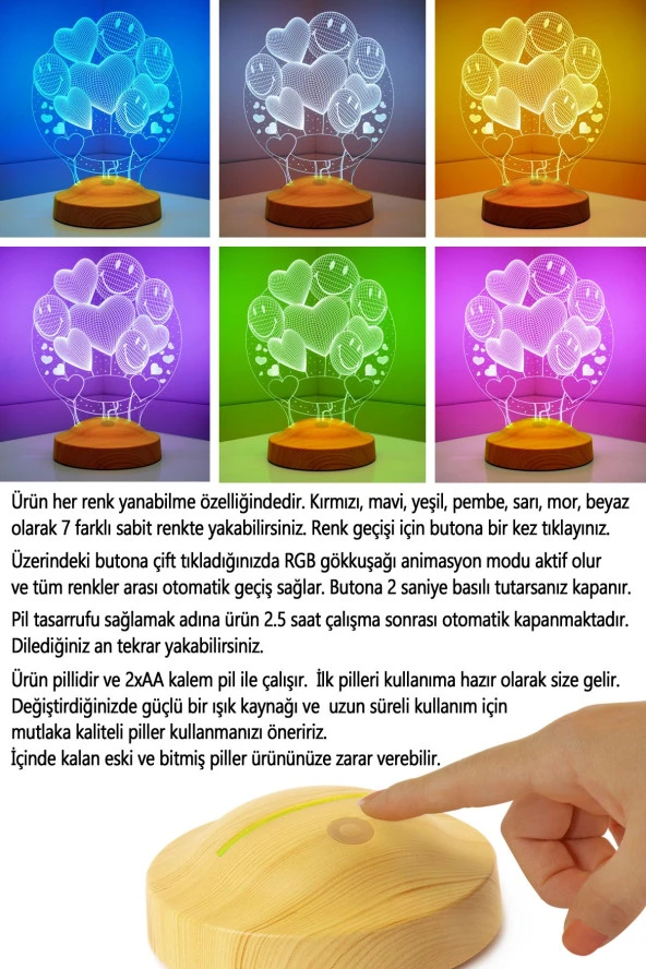 SEVGİ LAMBASI Smiley Kalpler Babalar Günü Hediyesi, Babaya Hediye 3 Boyutlu Led Lamba - 3