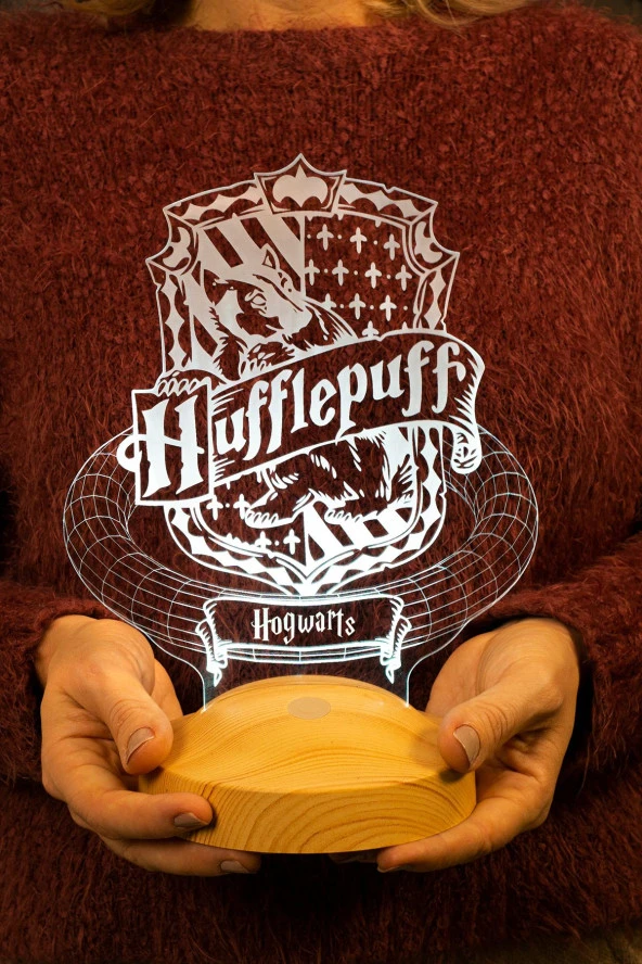 SEVGİ LAMBASI Harry Potter Hediyesi Hogwarts Hufflepuff Binası 3 Boyutlu Led Lamba, Hufflepuff Hediyesi - 4