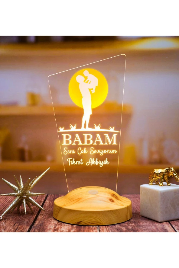 SEVGİ LAMBASI Babaya Hediye, Babalar Günü Hediyesi, Babama Hediye, Baba, Çocuk Ve Güneş Figürlü Led Lamba Totem